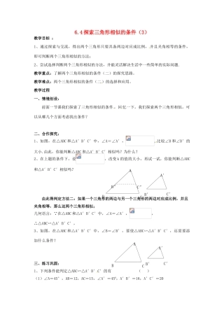九年级数学下册 6.4 探索三角形相似的条件教案3 （新版）苏科版-（新版）苏科版初中九年级下册数学教案