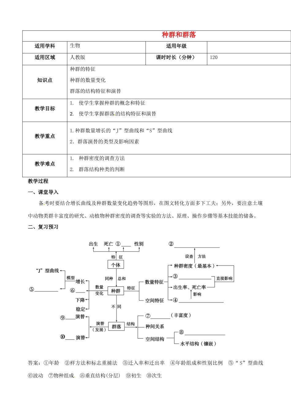高三生物总复习 种群和群落教案-人教版高三全册生物教案_第1页