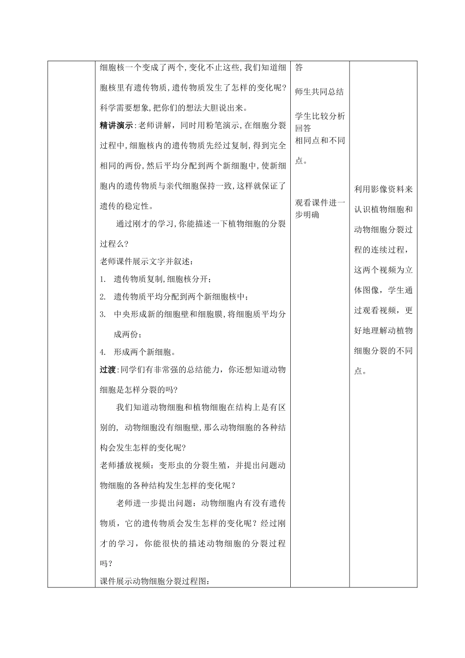 -七年级生物上册 1.2.2 细胞的分裂与分化优秀教案 （新版）济南版-（新版）济南版初中七年级上册生物教案_第3页
