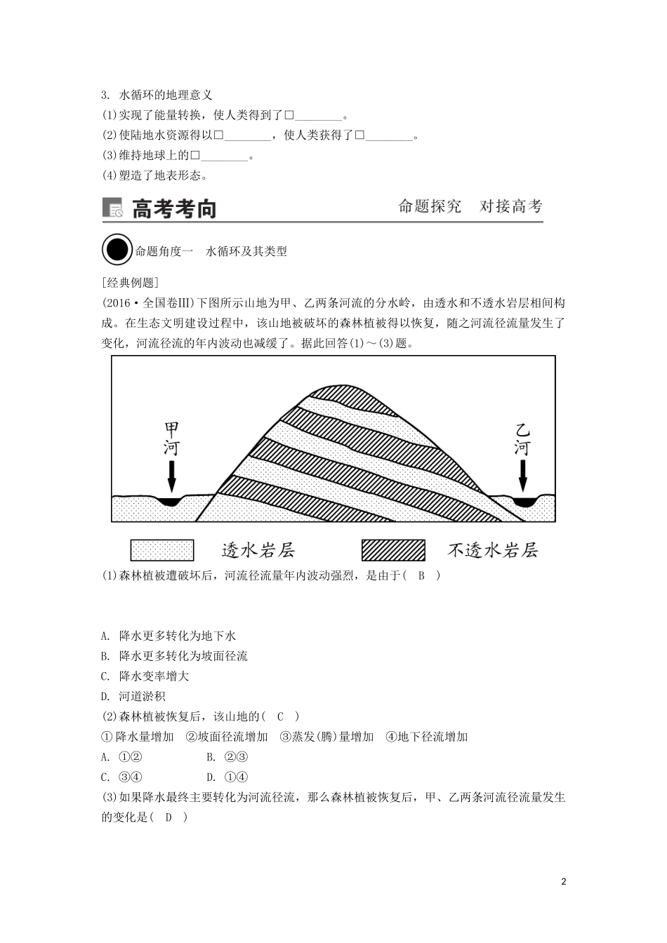 （锁定高考）高考地理一轮总复习 第四章 地球上的水 第1讲 水循环与水资源的合理利用讲义（含解析）新人教版-新人教版高三全册地理教案_第2页