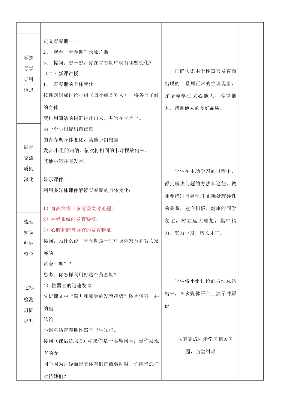 山东省临沂市蒙阴县第四中学七年级生物下册 4.1.3 青春期教案 （新版）新人教版_第2页