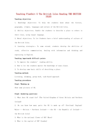高考英语 Unit 5 the british isles-Reading教案 大纲人教版