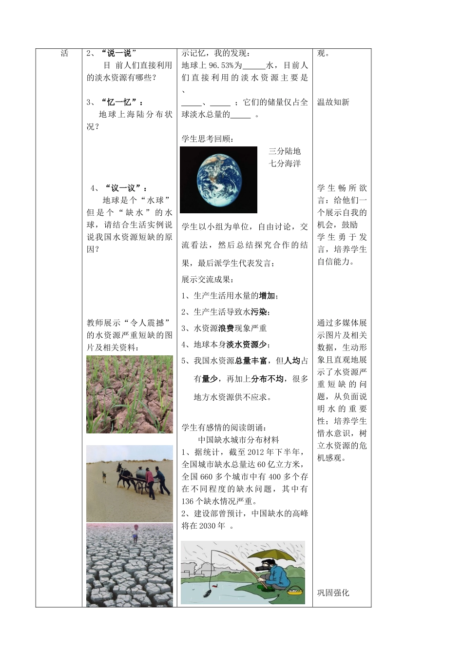 山东省枣庄市峄城区吴林街道中学八年级地理上册《3.3 水资源》教案  新人教版_第2页