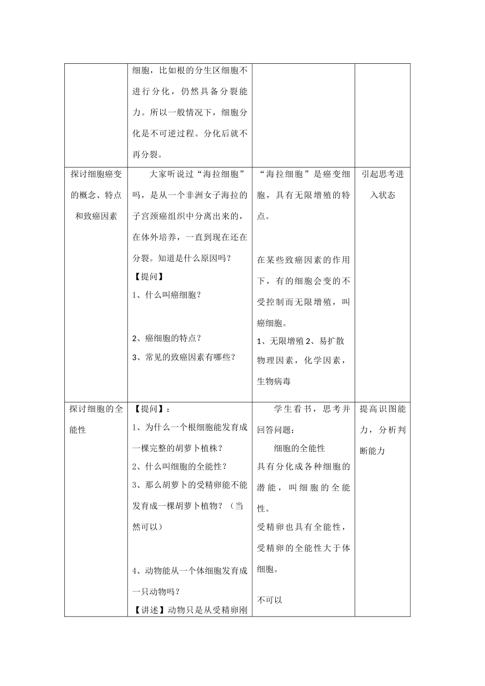 高中生物《细胞的分化》教案1 浙教版必修1_第2页
