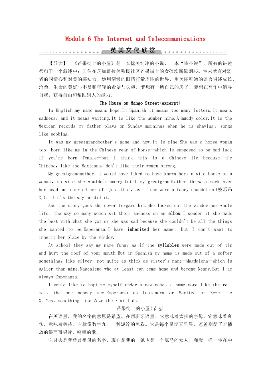 高中英语 Module 6 The Internet and Telecommunications Section Ⅴ 英美文化欣赏教案（含解析）外研版必修1-外研版高一必修1英语教案_第1页