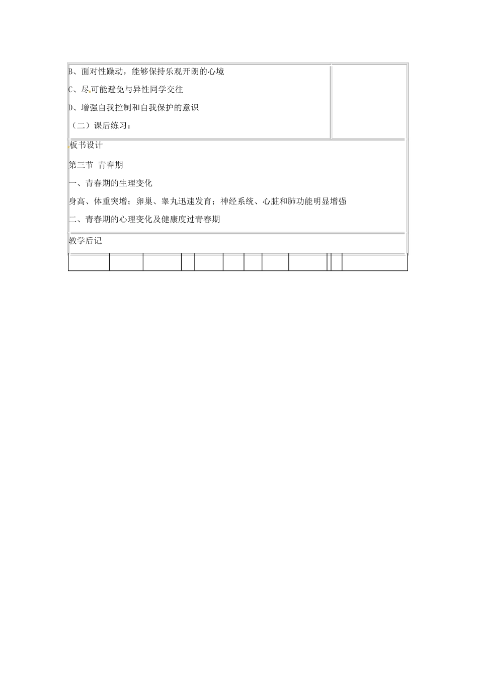 山东省肥城市石横镇初级中学八年级生物上册 第三节 青春期教案 鲁科版_第3页