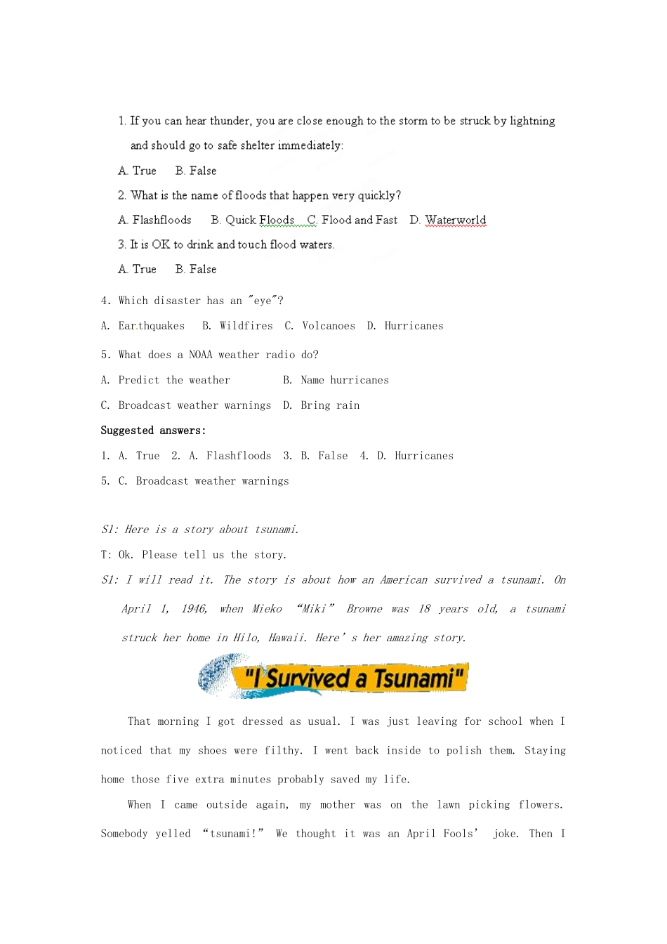 安徽省滁州市第二中学高中英语 Unit22 Environmental Protection The Seventh Period  Lesson 3 Natural Disasters (II)教案 北师大版选修8_第2页