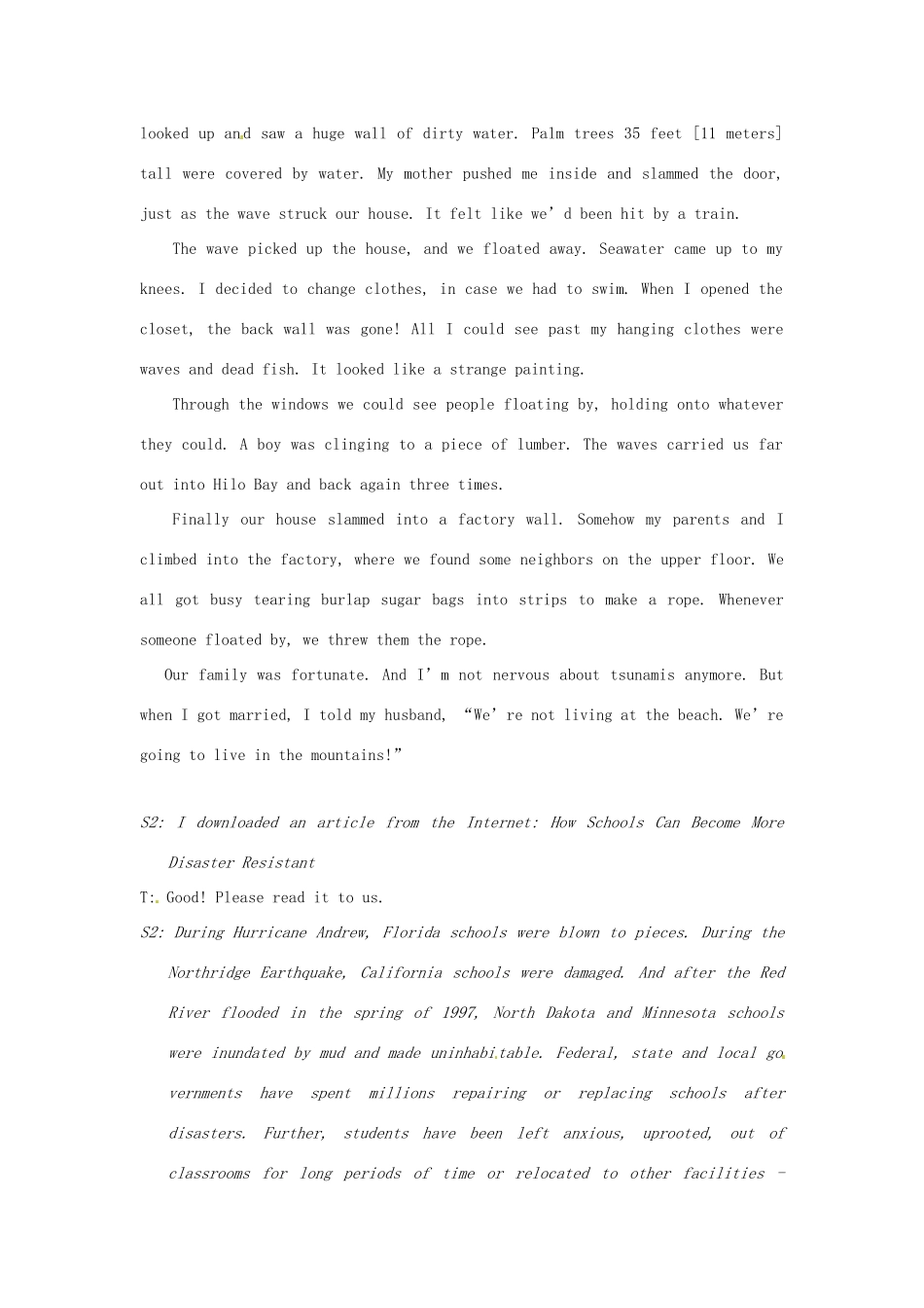 安徽省滁州市第二中学高中英语 Unit22 Environmental Protection The Seventh Period  Lesson 3 Natural Disasters (II)教案 北师大版选修8_第3页