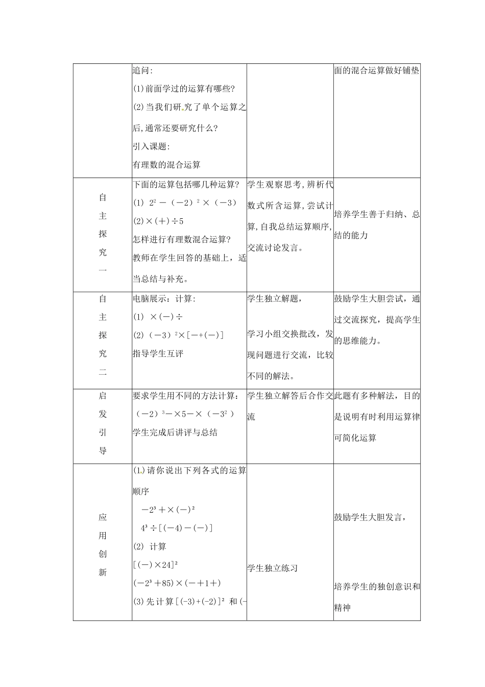七年级数学上册 2.11有理数的混合运算教案 冀教版_第2页