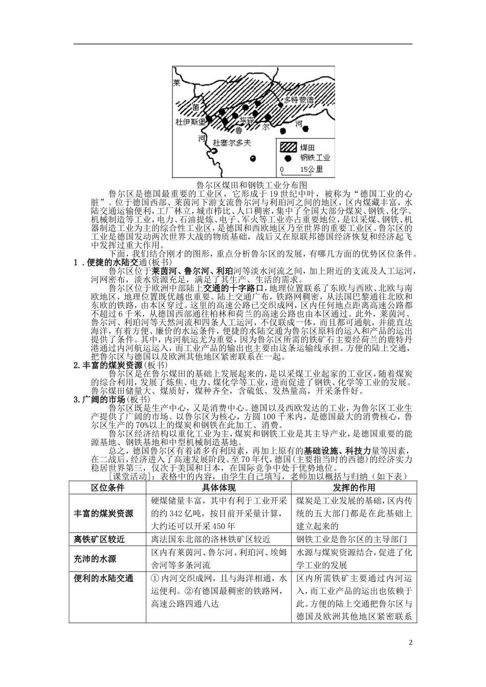 高中地理 2.5《矿产资源合理开发与区域可持续发展-以德国鲁尔区为例》教案3 湘教版必修3_第2页