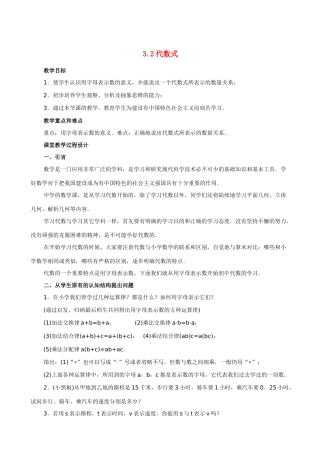 七年级数学上册 代数式教案 北师大版