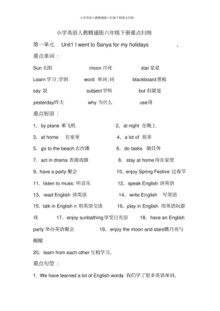 小学英语人教精通版六年级下册重点归纳