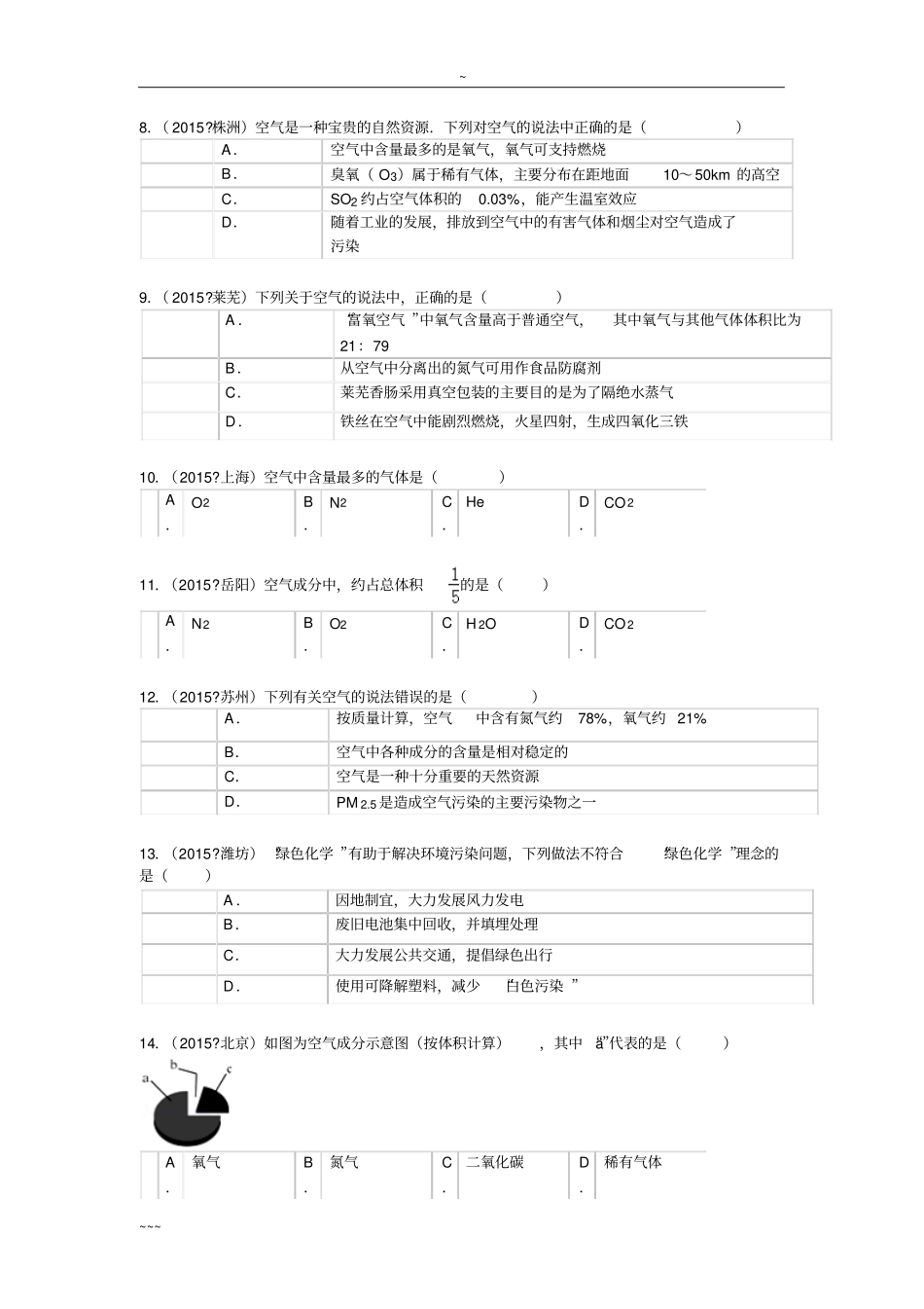 初中化学空气测试卷(含答案)_第2页