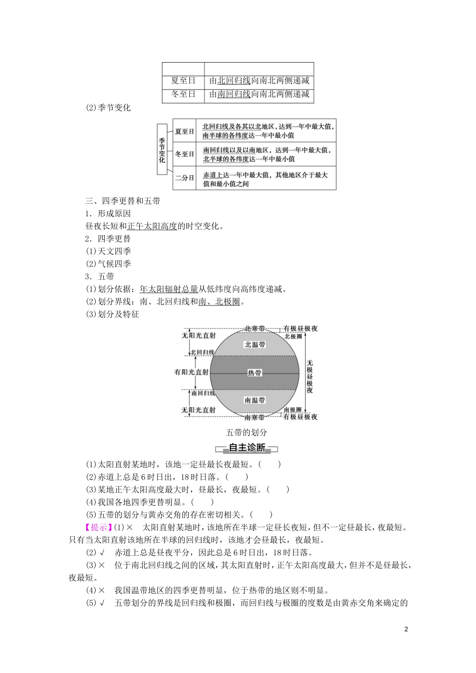 高中地理 自然地理基础 第1章 地球运动 第3节 地球公转的地理意义教案 鲁教版-鲁教版高二全册地理教案_第2页