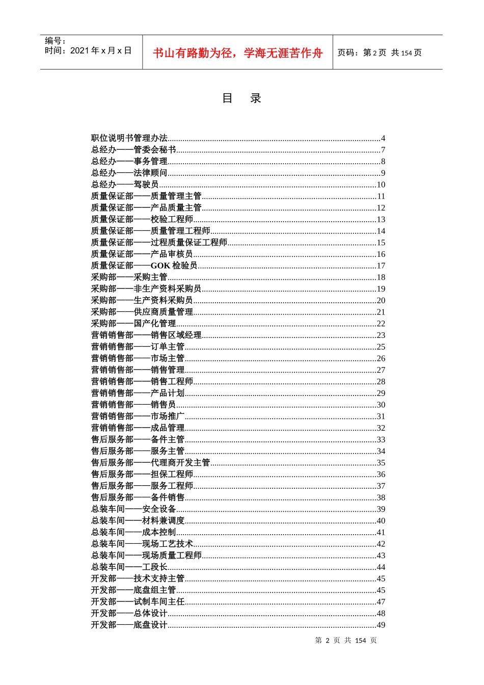 【独家披露】上海申沃客车-职位说明书-管理人员_第2页