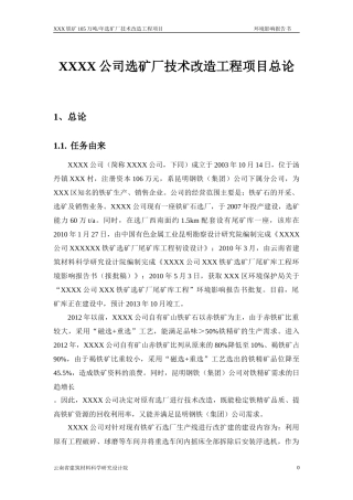 公司选矿厂技术改造工程项目总论