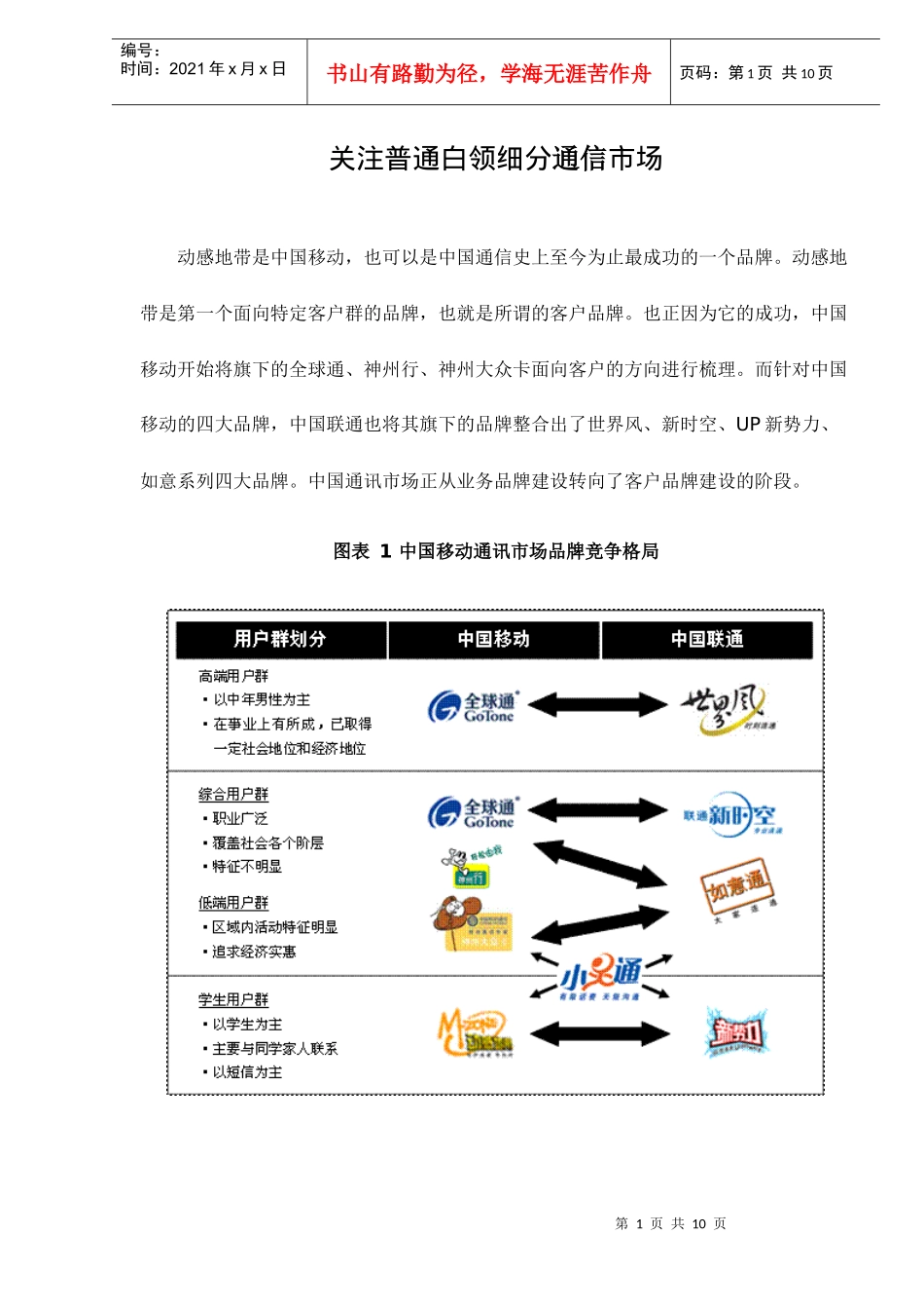 关注普通白领细分通信市场doc10(1)_第1页