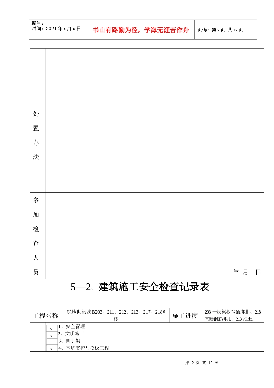 5—2、建筑施工安全检查记录表_第2页