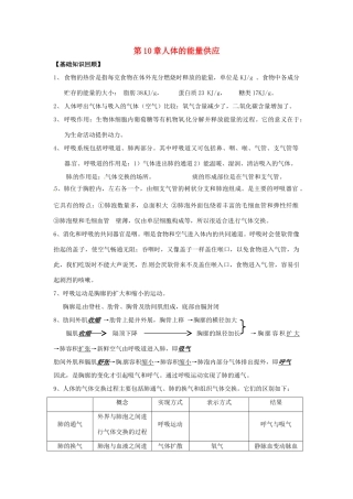 七年级生物下册 第10章人体的能量供应复习教案 北师大版