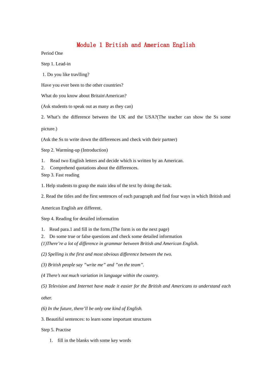 高中英语 Module 1 British and American English课时教案 外研版必修5_第1页