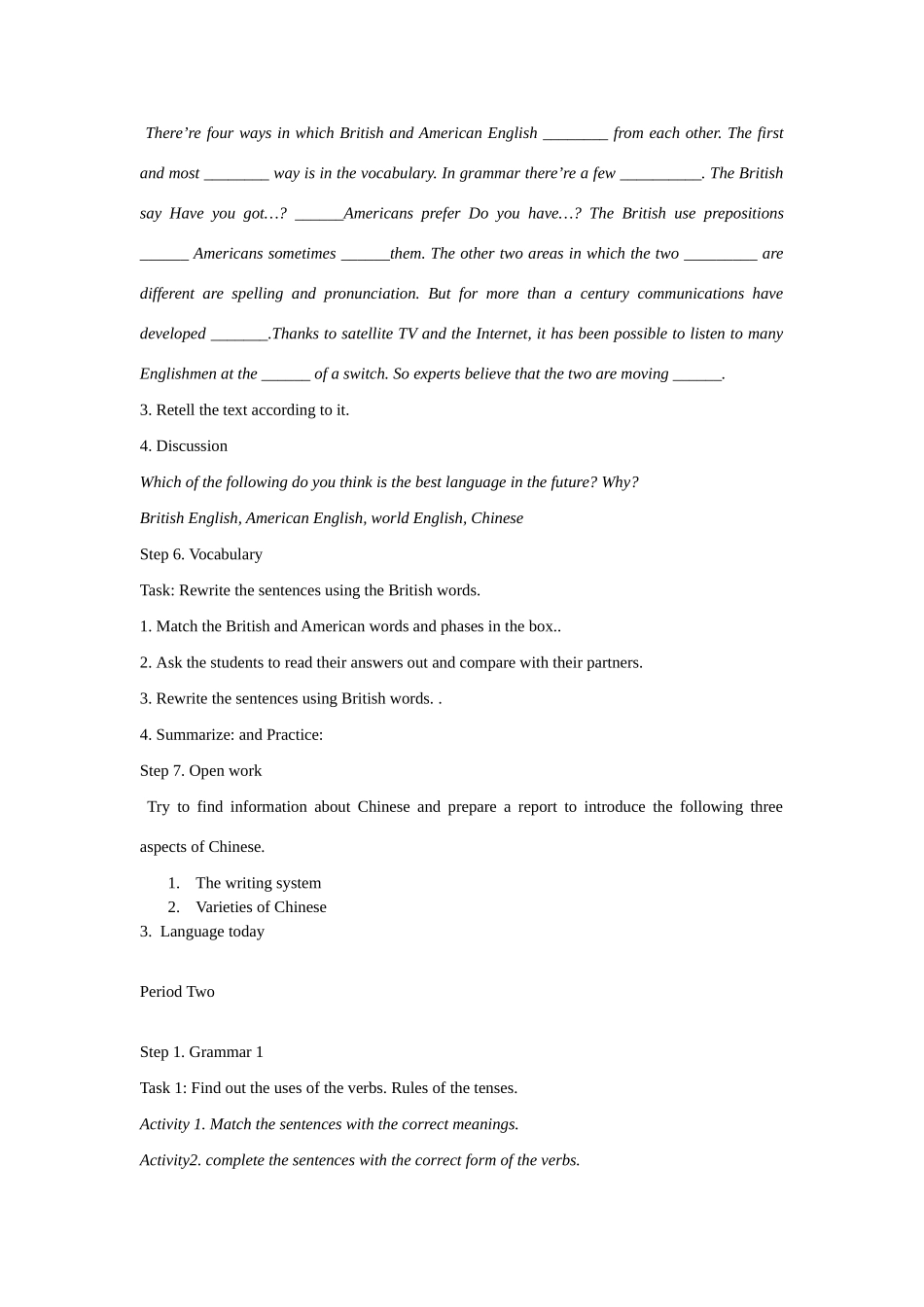 高中英语 Module 1 British and American English课时教案 外研版必修5_第2页