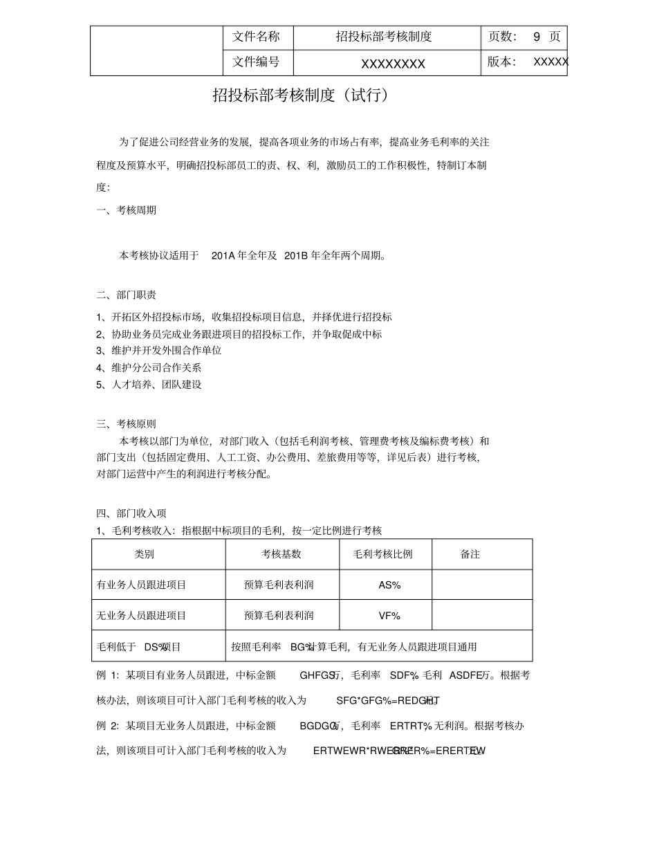招投标部考核制度_第1页