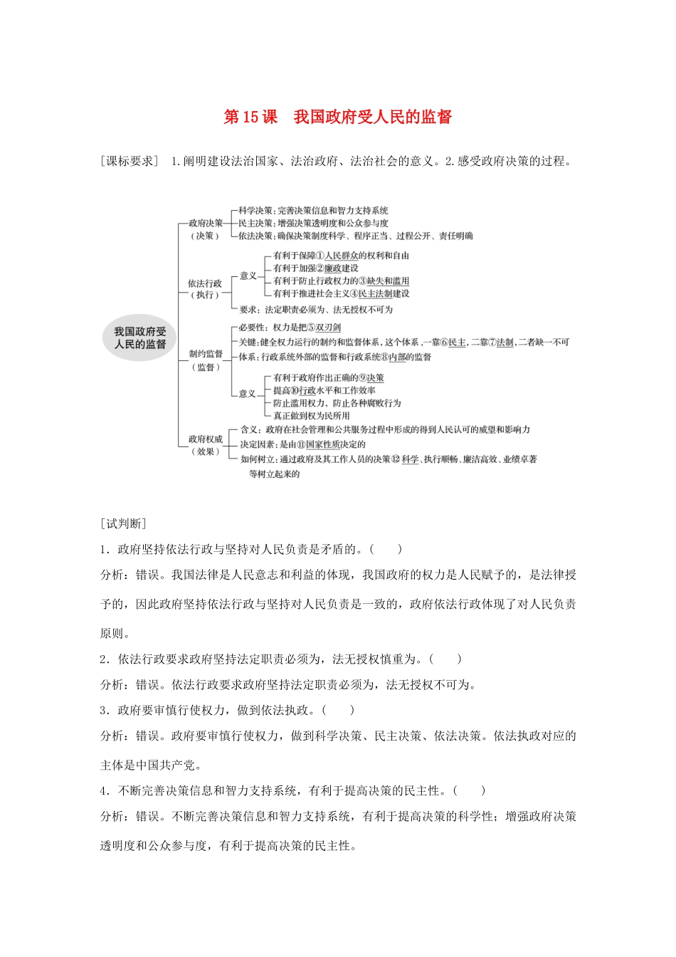 （鲁京津琼专用）高考政治大一轮复习 第六单元 为人民服务的政府 第15课 我国政府受人民的监督讲义-人教版高三全册政治教案_第1页