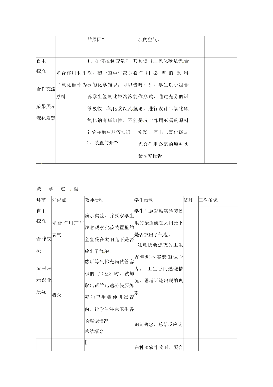 山东省临沭县第三初级中学七年级生物上册 光合作用吸收二氧化碳释放氧教案 新人教版_第3页
