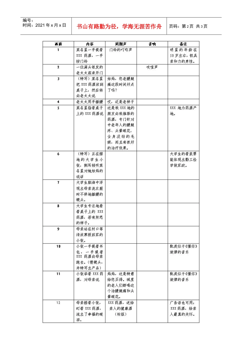 医药保健广告：XXX药酒电视广告脚本_第2页