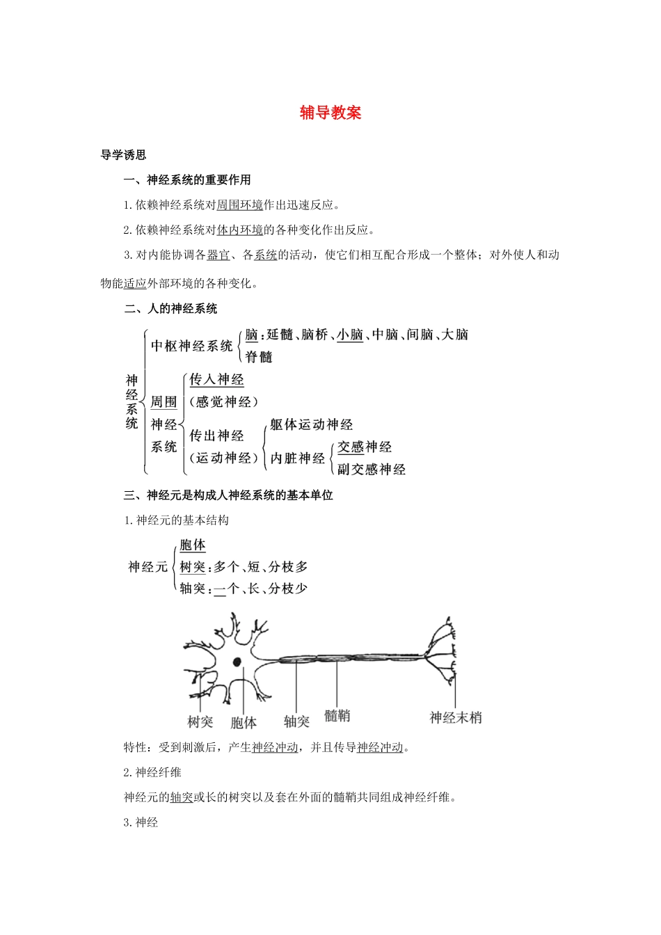 高中生物 第二节神经系统的结构与功能辅导教案 浙科版_第1页