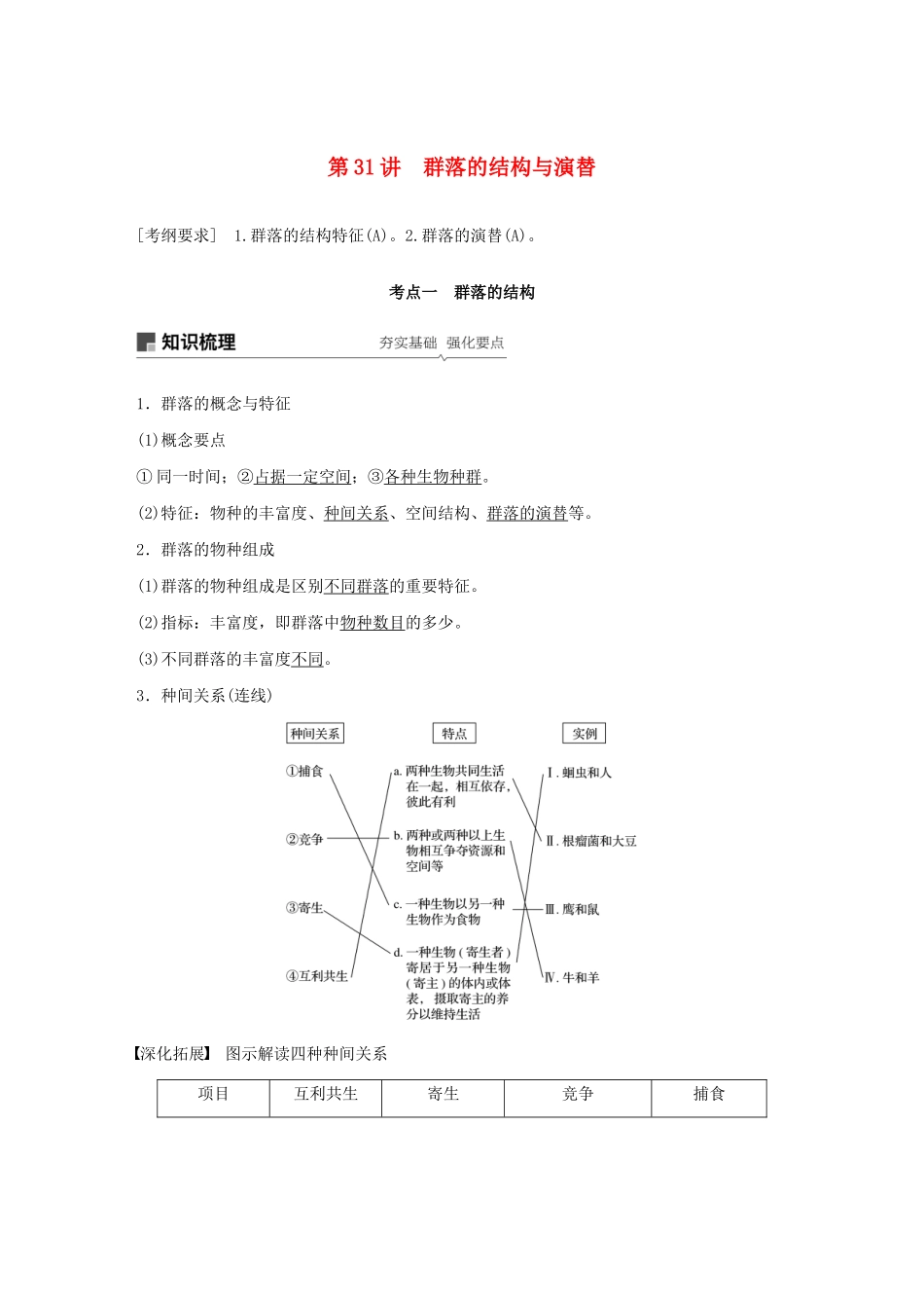 （江苏专用）高考生物新导学大一轮复习 第九单元 生物与环境 第31讲 群落的结构与演替讲义（含解析）苏教版-苏教版高三全册生物教案_第1页