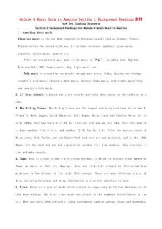 高中英语 Module 4 Music Born in America-Section 1 Background Readings素材 外研版选修7