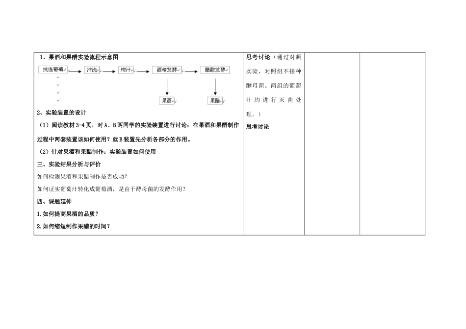 高中生物 专题1 课题1 果酒果醋的制作教学设计-人教版高中全册生物教案_第3页