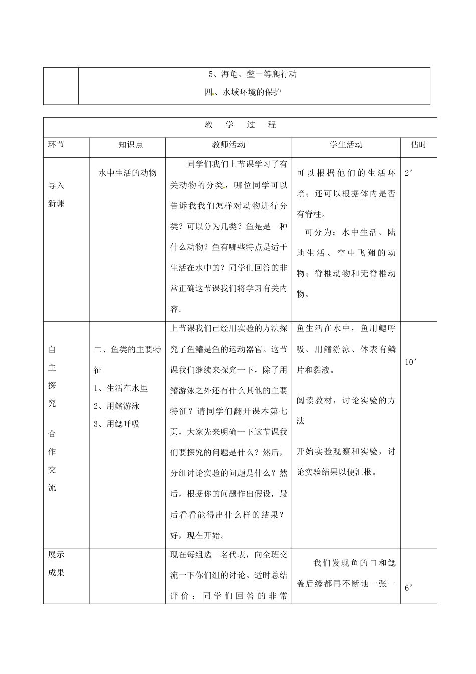山东省临沭县第三初级中学八年级生物上册《水中生活的动物》教案二 人教新课标版_第2页