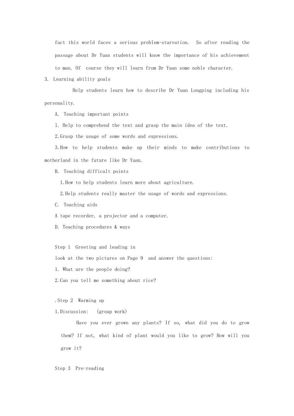 高中英语 Unit 2《Working the land》教案（3） 新人教版必修4_第2页