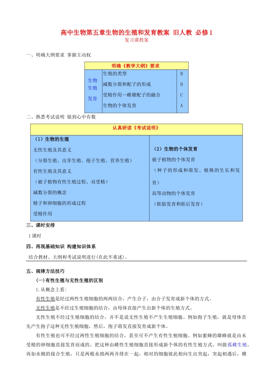 高中生物第五章生物的生殖和发育教案 旧人教 必修1_第1页