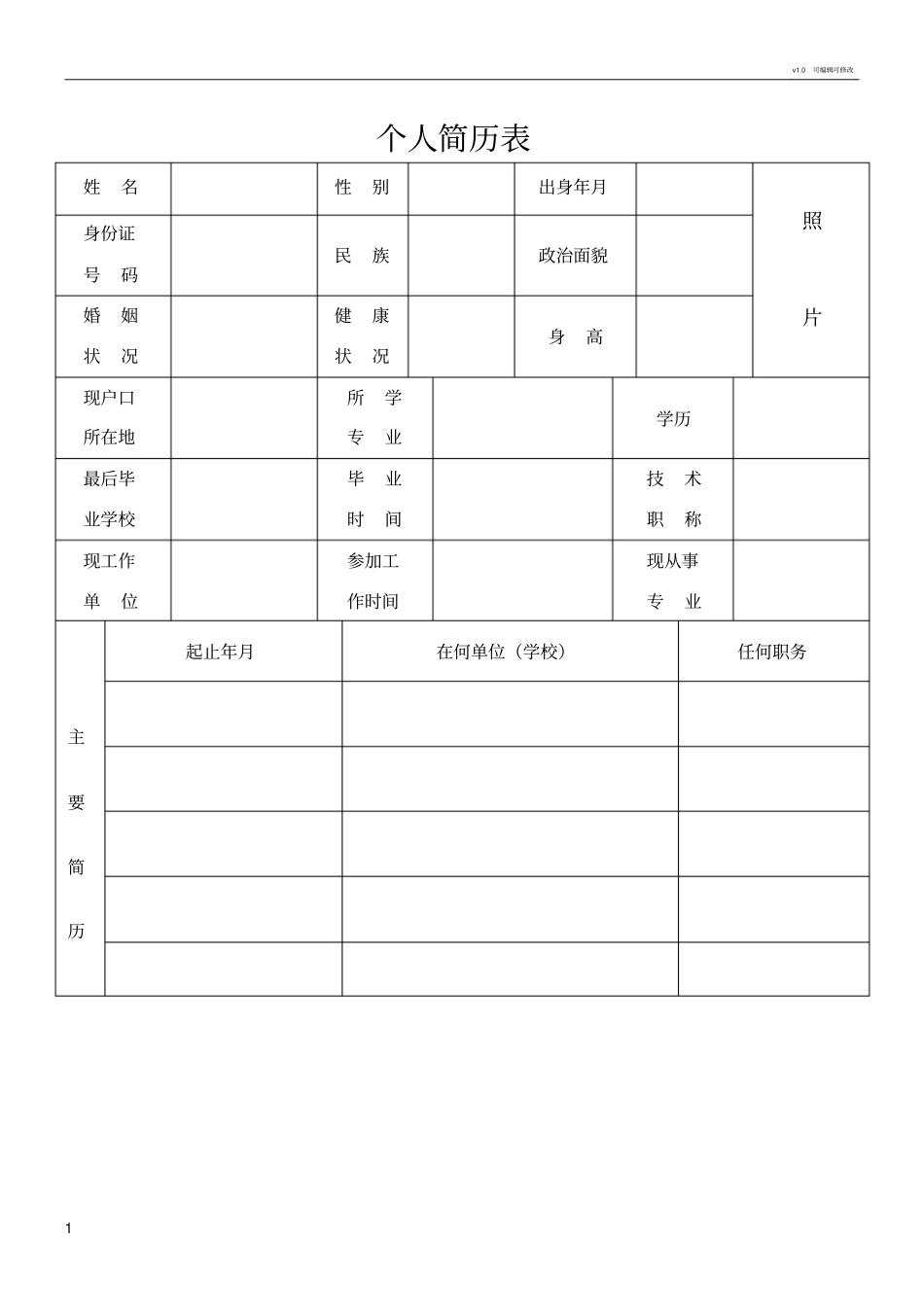 完整的个人简历表格样本[1]_第1页
