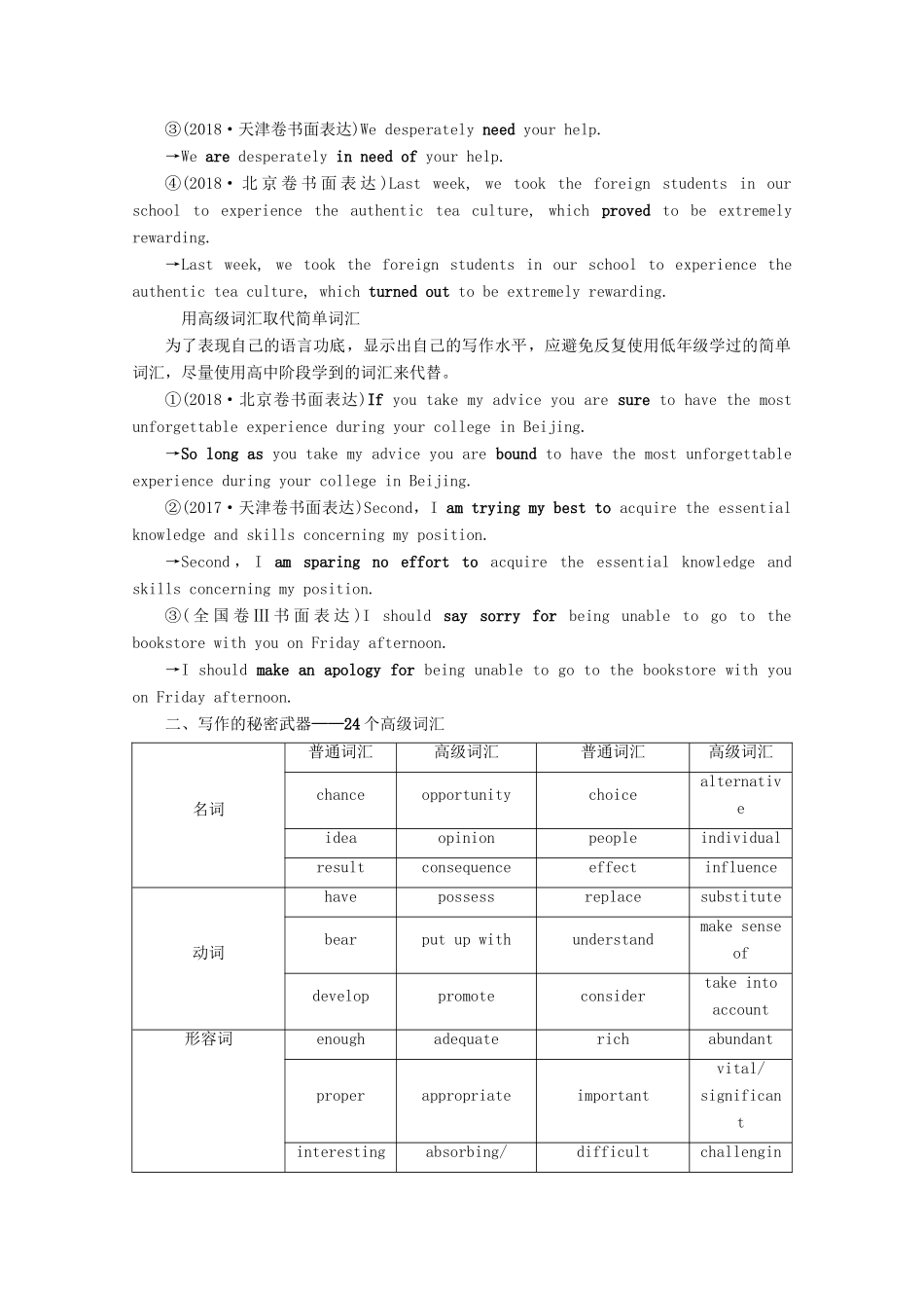 （京津鲁琼专用）高考英语二轮复习 专题五 书面表达 层级二 第一讲 靓化词汇——学会运用高级表达教案-人教版高三全册英语教案_第3页