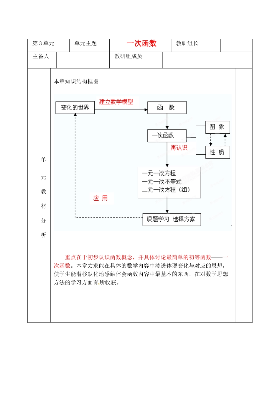 山东省日照市九年级数学 第三单元 一次函数教学设计 人教新课标版_第1页