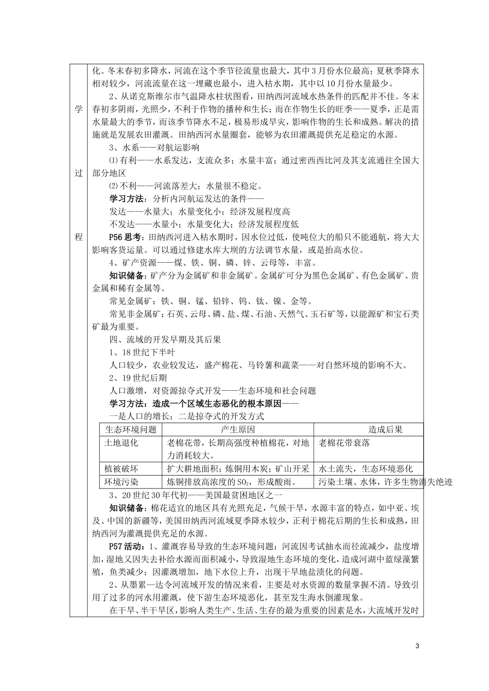 高中地理 2.3《流域综合治理与开发—以田纳西河利于为例》教案3 湘教版必修3_第3页