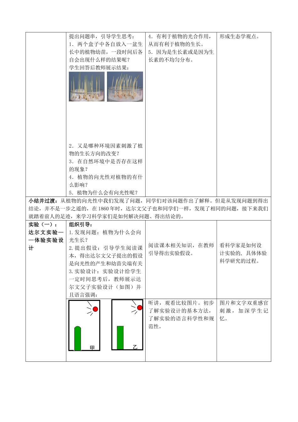 高中生物 第一章第一节“生长素的发现”教学设计 浙教版必修3_第3页