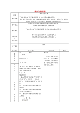 山东省临沂市蒙阴县第四中学八年级地理会考复习 季风气候显著教案 新人教版