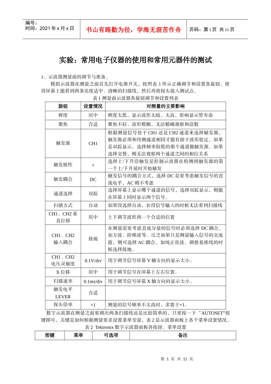 XXXX年《电工电子实践初步》实验内容_第1页