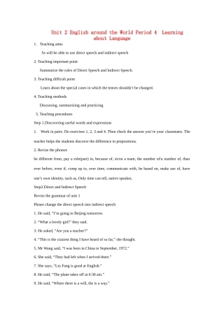 高中英语 Unit 2 《English around the World》教案 新人教版必修1