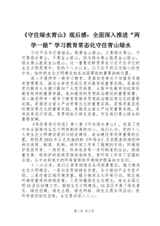 《守住绿水青山》观后感：全面深入推进“两学一做”学习教育常态化守住青山绿水 