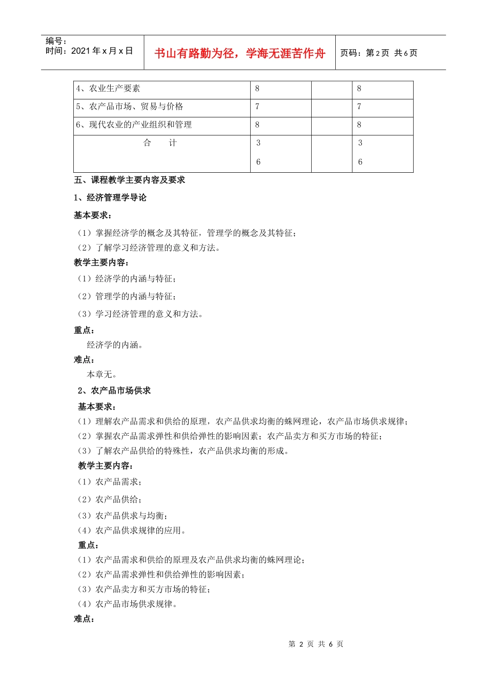 农业经济管理教学大纲_第2页