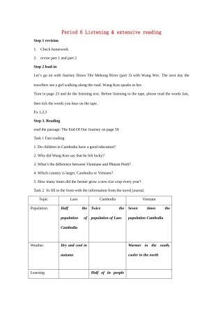 高中英语 Unit 3《Travel journal》教案 新人教版必修1