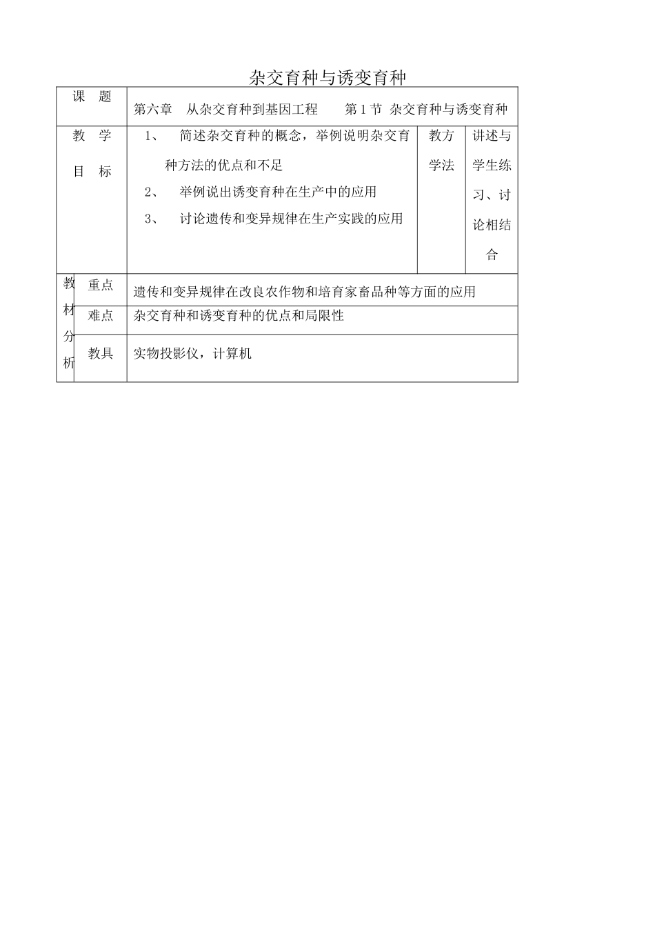 高中生物杂交育种与诱变育种教案2新课标 人教版 必修2_第1页