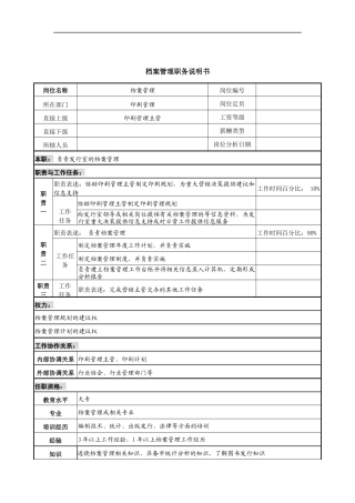 中国建筑研究所印刷管理部档案管理职务说明书