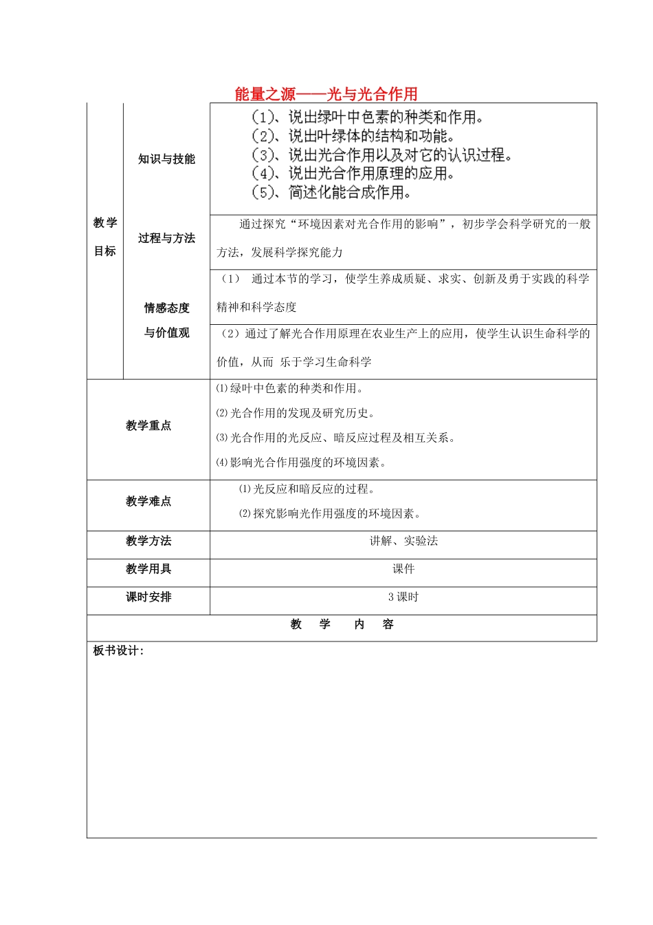 福建省厦门市集美区灌口中学高中生物 能量之源 光与光合作用教案 新人教版必修1 _第1页